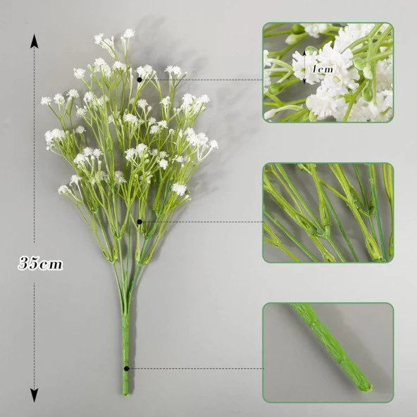 Nettenevime Yapay Çiçek Plastik Beyaz Cipso Demeti 5 Dallı Gelin Çiçeği Ve Aranjman Aradal Çiçeği 30cm - 4