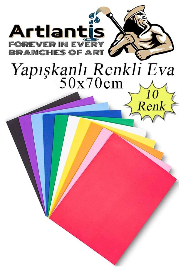 Yapışkanlı Eva 50x70 cm 10 Renk 1 Paket Yapışkanlı Eva Süngeri 10'lu Okul Kreş Anasınıfı Elişi Etkinlikleri