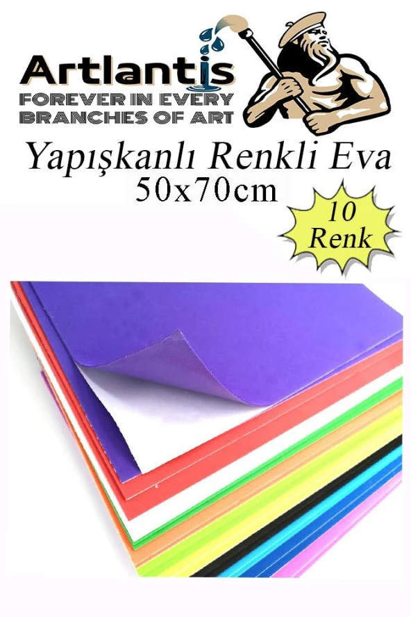 Yapışkanlı Eva 50x70 cm 10 Renk 1 Paket Yapışkanlı Eva Süngeri 10'lu Okul Kreş Anasınıfı Elişi Etkinlikleri - 2