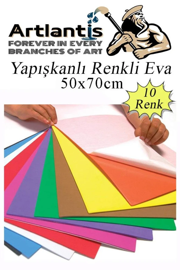 Yapışkanlı Eva 50x70 cm 10 Renk 1 Paket Yapışkanlı Eva Süngeri 10'lu Okul Kreş Anasınıfı Elişi Etkinlikleri - 3