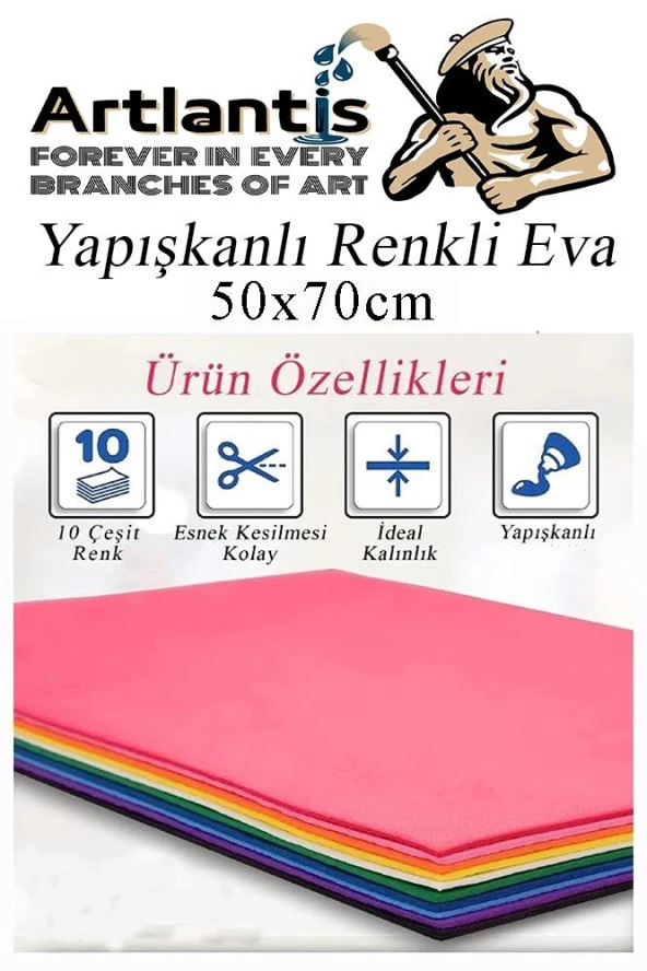 Yapışkanlı Eva 50x70 cm 10 Renk 1 Paket Yapışkanlı Eva Süngeri 10'lu Okul Kreş Anasınıfı Elişi Etkinlikleri - 4