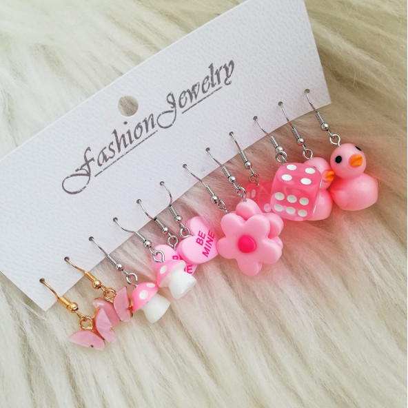 5'li Pembe Küpe Seti2 - 2