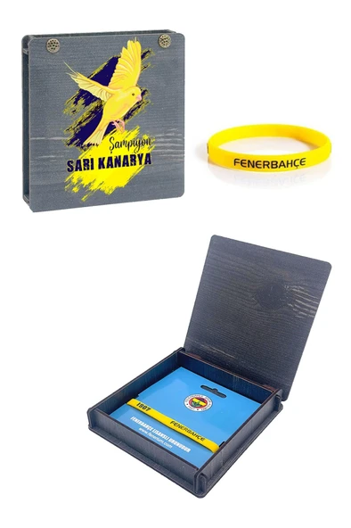 Fenerbahçe Orijinal Lisanslı Sarı Silikon Bileklik Kanarya Baskılı Hediyelik Ahşap Kutulu ürün görseli