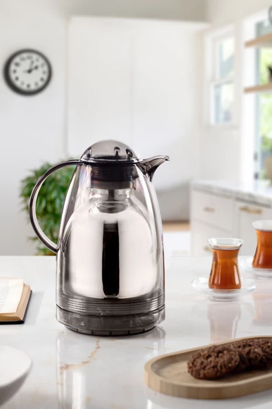 1.5 LT Isı Yalıtımlı Çay Ve Soğuk Su Termosu Füme (12 Saat Sıcak Tutar& İçi Camdır) - 2