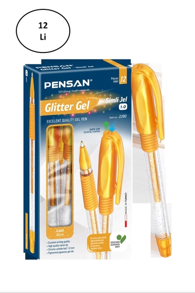 Pensan Glitter Simli Jel Kalem 1 Mm Altın 12'li