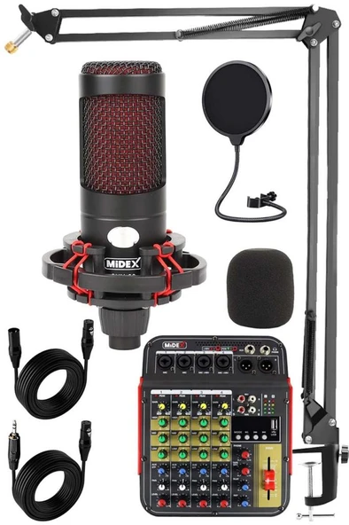 Midex CXN-30 Paket-5 5 Kanal Stüdyo Kayıt Mikserli Condenser Mikrofon Stand Seti ürün görseli 1