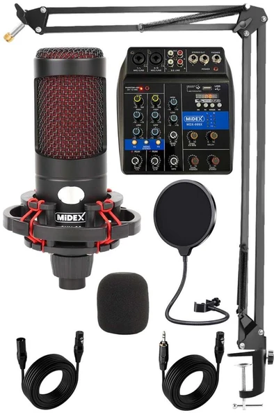 Midex CXN-30 Paket-2 +48V Mikserli Condenser Mikrofon Stand Seti ürün görseli