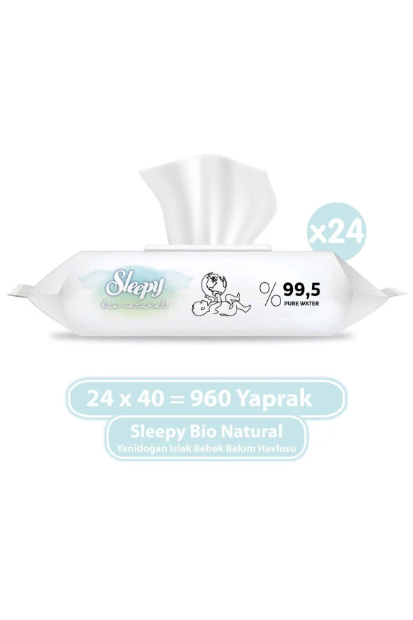 Sleepy Bio Natural Yenidoğan Islak Bebek Bakım Havlusu 24x40 (960 Yaprak)