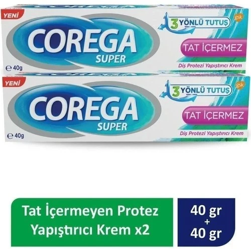 Corega Super Tat İçermez Diş Protezi Yapıştırıcı Krem 40 gr 2 Adet