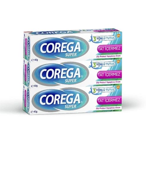 Corega Super Tat İçermez Diş Protezi Yapıştırıcı Krem 40 gr 3 Adet