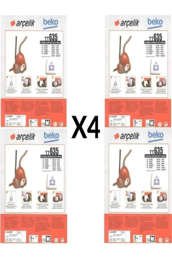4 Paket 20 Adet Arçelik S 6360 Süpürge Modeli Toz Torbası