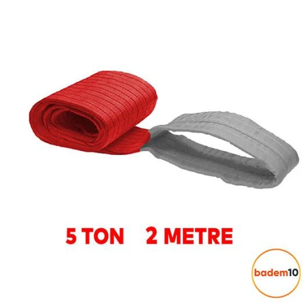 Sapan Polyester Spanzet 5 Ton 2 Metre Kırmızı Sağlam Yük Kaldırma Taşıma İndirme Halat - 5