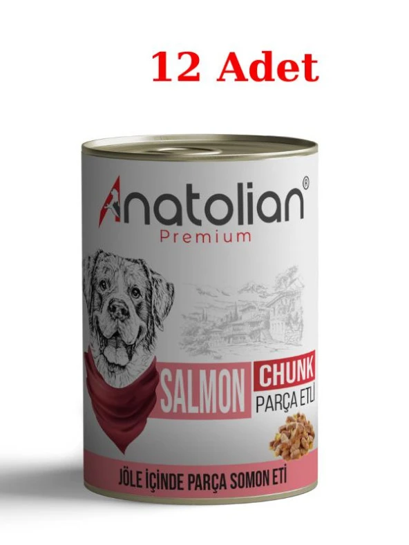 Anatolian Premium Adult Salmon Somonlu Parça Etli Yetişkin Köpek Konservesi 400 gr 12 Adet