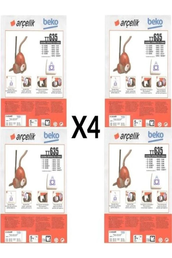 ETİCARETARENA 4 PAKET 20 ADET Arçelik S 6300 Süpürge Modeli Toz Torbası Tt635 - 1