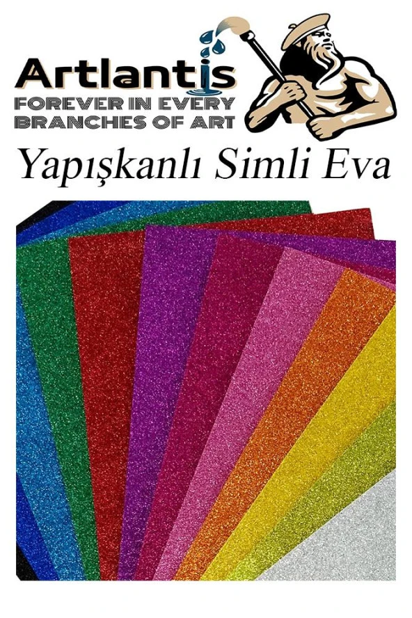 Simli Yapışkanlı Eva 35x50 cm 10 Renk 1 Paket Simli Yapışkanlı Eva Süngeri 10'lu Okul Kreş Anasınıfı Elişi Etkinlikleri - 2