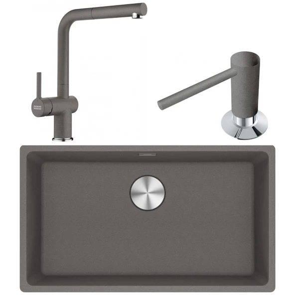 Franke Maris MRG 110-72 Granit Eviye-Active Plus Doccia 2.0 Armatür-Sıvı Sabunluk Üçlü Set Stone Grey