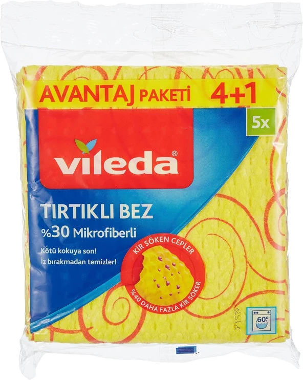 Vileda Tırtıklı %30 Mikrofiber Temizlik Bezi 5li