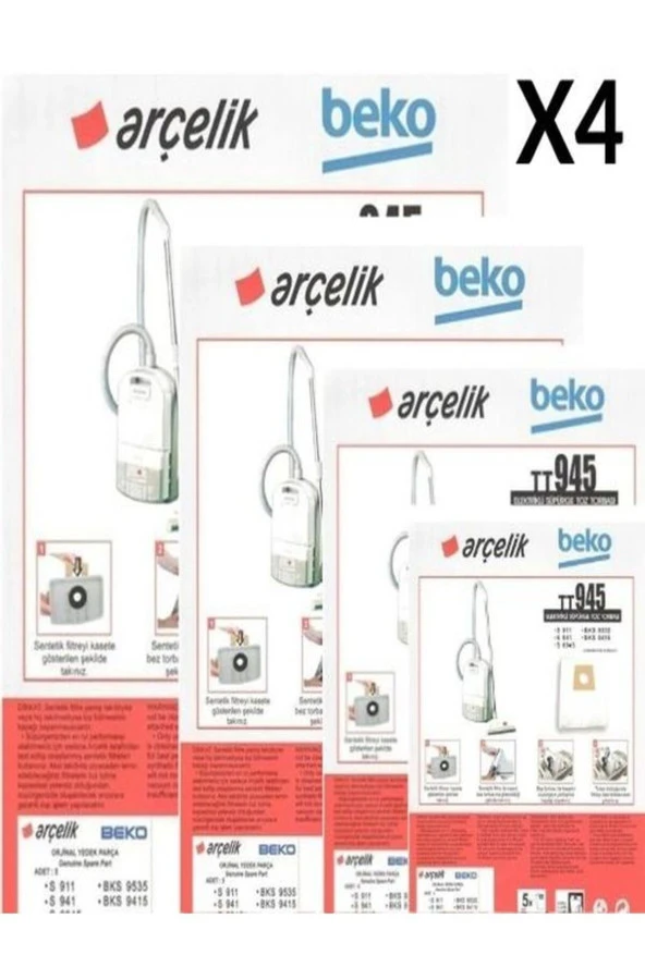 ETİCARETARENA 4 PAKET 20 ADET Beko Bks 9415 Süpürge Modeli Toz Torbası Tt945