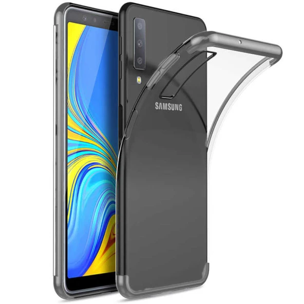 Samsung Galaxy A7 2018 Kılıf Dört Köşe Renkli Lazer Şeffaf Silikon Kapak (GLİTTER)