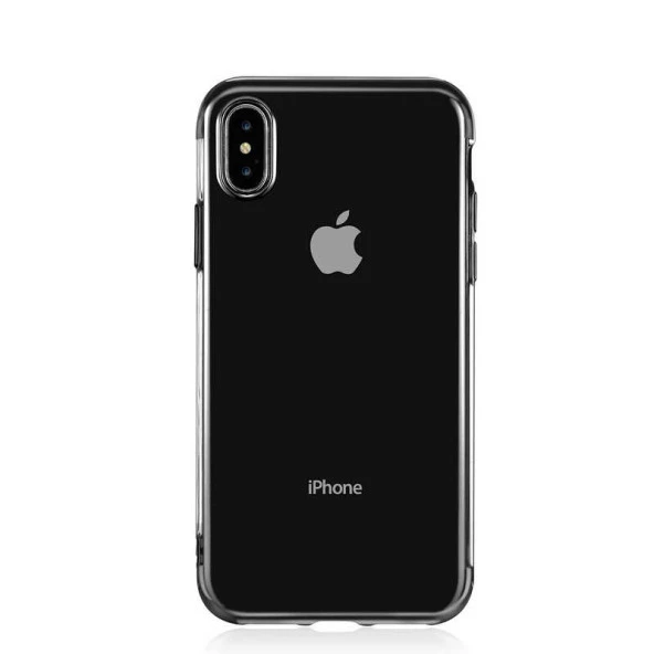 Apple  iPhone X Kılıf Dört Köşe Renkli Lazer Şeffaf Silikon Kapak (GLİTTER)