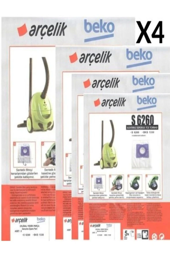 ETİCARETARENA 4 PAKET 20 ADET Beko Bks 1330 Süpürge Modeli Toz Torbası S 6260