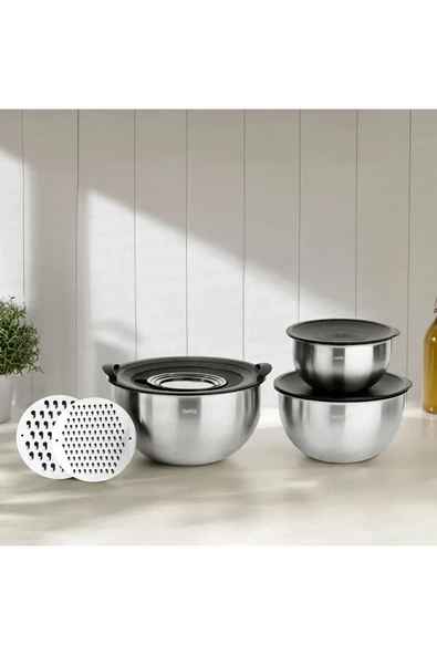 Nehir Silver Çelik 9 Parça Saklama ve Karıştırma Kabbı ürün görseli 1