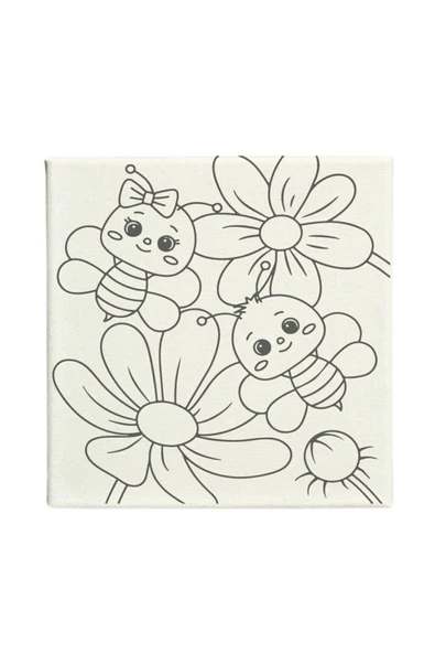 dudu ahşap OKUL Etkinliği-2'li Tuval Boyama Seti. 20x20 Cm Uv Baskı 6 Akrilik Boya 1 Fırça-model-60 - 2