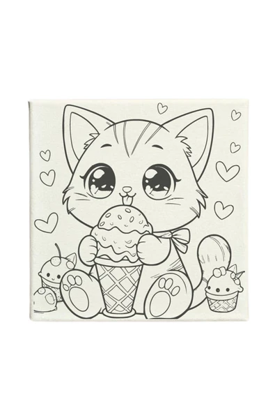 dudu ahşap OKUL Etkinliği-2'li Tuval Boyama Seti. 20x20 Cm Uv Baskı 6 Akrilik Boya 1 Fırça-model-60 - 3