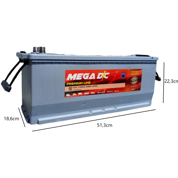 Mega DC Premium Line 12V 135 Amper 840A (EN) Akü (2025 ÜRETİM) - Resim 2