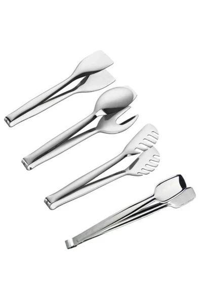 Nehir 4'lü Çelik Maşa Seti (Pasta Maşa+Makarna Maşa+Servis Maşa+Izgara Maşa 28cm)