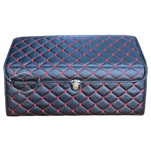 Araç Bagaj Düzenleyici Deri Çanta Organizer Deri Araba Çantası Oto Içi Eşya Aksesuarları Düzenleme Otomobil Aksesuar Malzeme Kırmızı Dikişli Kapitone - 2