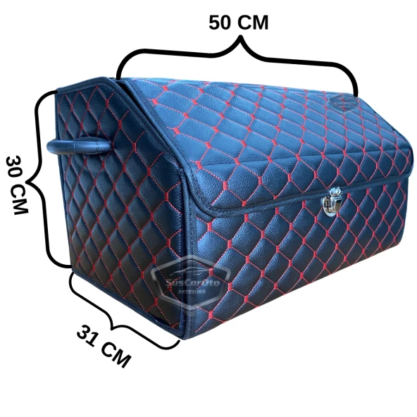 Araç Bagaj Düzenleyici Deri Çanta Organizer Deri Araba Çantası Oto Içi Eşya Aksesuarları Düzenleme Otomobil Aksesuar Malzeme Kırmızı Dikişli Kapitone - 3