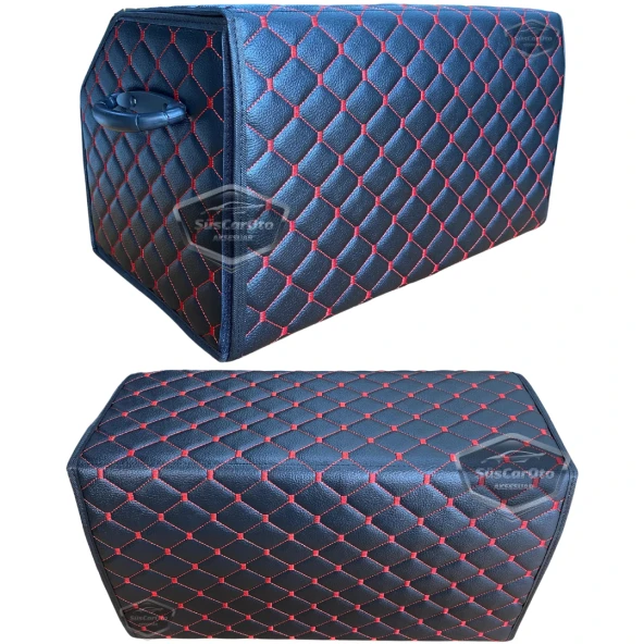 Araç Bagaj Düzenleyici Deri Çanta Organizer Deri Araba Çantası Oto Içi Eşya Aksesuarları Düzenleme Otomobil Aksesuar Malzeme Kırmızı Dikişli Kapitone - 5