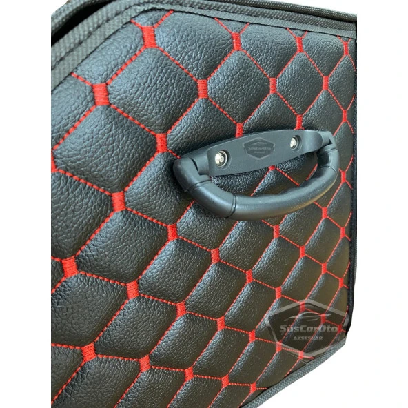 Araç Bagaj Düzenleyici Deri Çanta Organizer Deri Araba Çantası Oto Içi Eşya Aksesuarları Düzenleme Otomobil Aksesuar Malzeme Kırmızı Dikişli Kapitone - 7