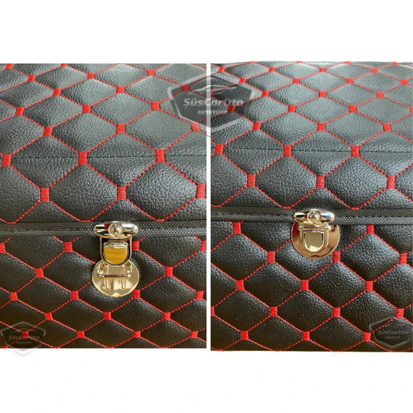 Araç Bagaj Düzenleyici Deri Çanta Organizer Deri Araba Çantası Oto Içi Eşya Aksesuarları Düzenleme Otomobil Aksesuar Malzeme Kırmızı Dikişli Kapitone - 8