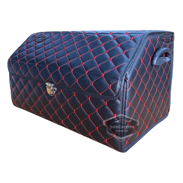 Araç Bagaj Düzenleyici Deri Çanta Organizer Deri Araba Çantası Oto Içi Eşya Aksesuarları Düzenleme Otomobil Aksesuar Malzeme Kırmızı Dikişli Kapitone - 9