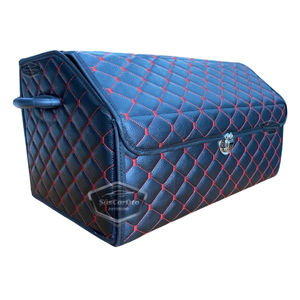 Araç Bagaj Düzenleyici Deri Çanta Organizer Deri Araba Çantası Oto Içi Eşya Aksesuarları Düzenleme Otomobil Aksesuar Malzeme Kırmızı Dikişli Kapitone - 10