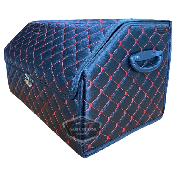 Araç Bagaj Düzenleyici Deri Çanta Organizer Deri Araba Çantası Oto Içi Eşya Aksesuarları Düzenleme Otomobil Aksesuar Malzeme Kırmızı Dikişli Kapitone - 11