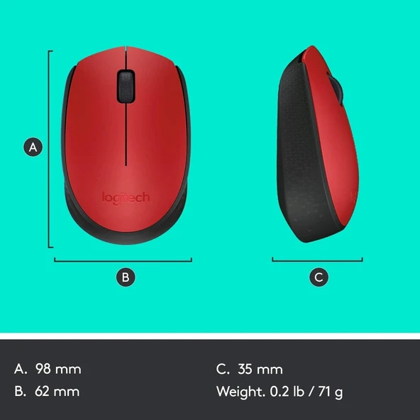 Logitech M171 Kablosuz Mouse Kırmızı USB 12 Ay Pil Ömrü - 4