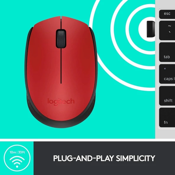 Logitech M171 Kablosuz Mouse Kırmızı USB 12 Ay Pil Ömrü - 3