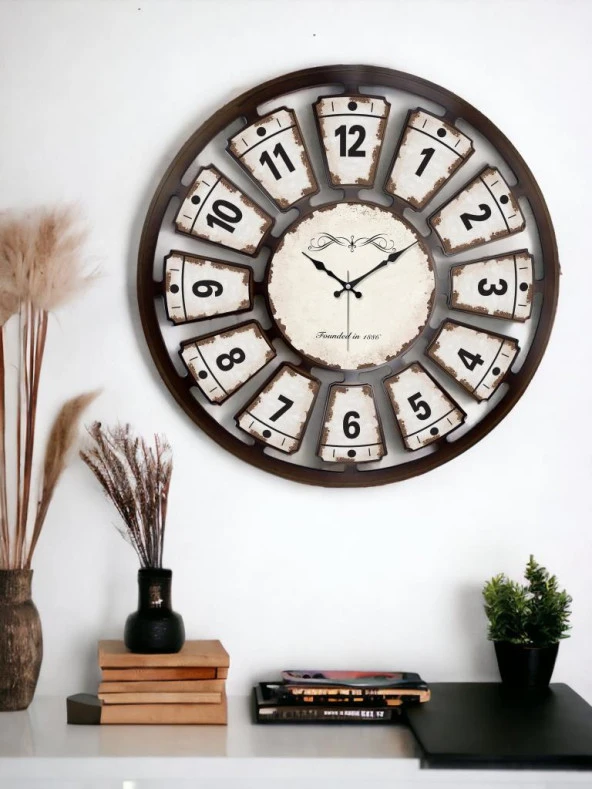 Galaxy 732-13 Premium Serisi Eskitme Görselli 70 cm Duvar Saati Kahve - 2