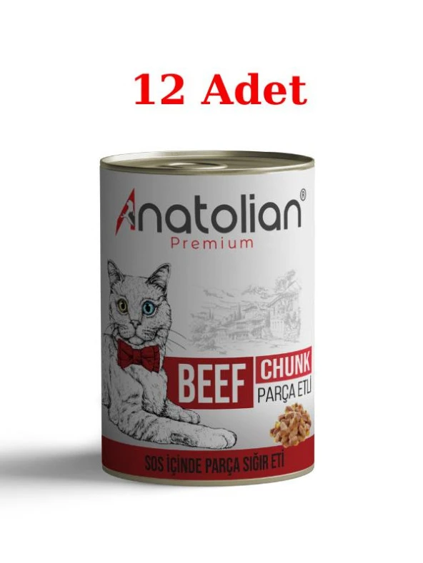 Anatolian Premium Adult Beef Biftekli Parça etli Yetişkin kedi Konservesi 400 gr 12 Adet