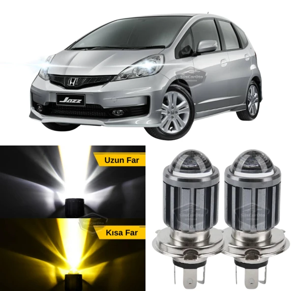 Honda Jazz 2009-2019 Uyumlu Mercekli Far Ampulü Led Xenon Çift Renk Sarı-Beyaz Far Şimşek Etkili CSP Led Lamba Uzun Kısa 2 Adet Takım