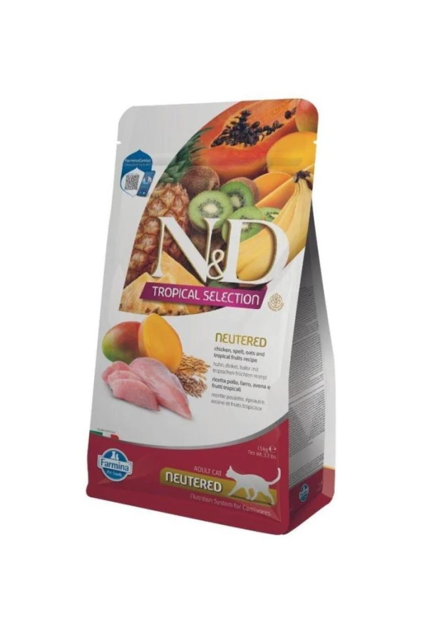 N & D Nd Cat Tropical Kısırlaştırılmış Tavuklu Kedi Maması 1,5 Kg