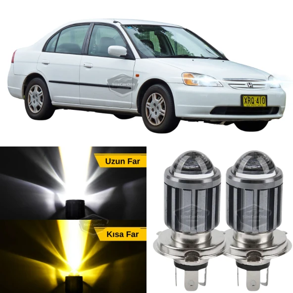 Honda Civic Vtec1 2001-2004 Makyajsız Kasa İle Uyumlu Mercekli Far Ampulü Led Xenon Çift Renk Sarı-Beyaz Far Şimşek Etkili CSP Led Lamba Uzun Kısa 2 Adet Takım