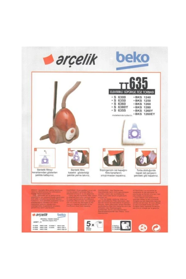 Bks 1325 B Süpürge Modeli 5 Adet Toz Torbası Tt635