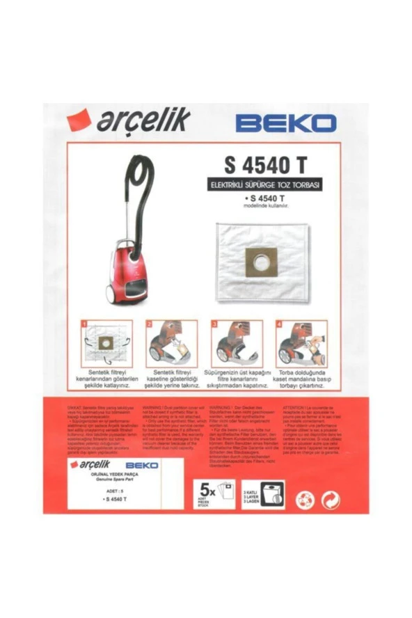 Bks 4540 T Süpürge Modeli 5 Adet Toz Torbası S 4540 T