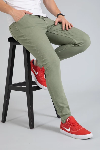 Yeni Sezon Erkek Denim Slim Fit Likralı Kot Jean Pantolon 2165-Yeşil - Resim 5