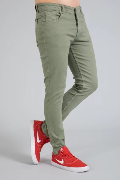 Yeni Sezon Erkek Denim Slim Fit Likralı Kot Jean Pantolon 2165-Yeşil - Resim 2