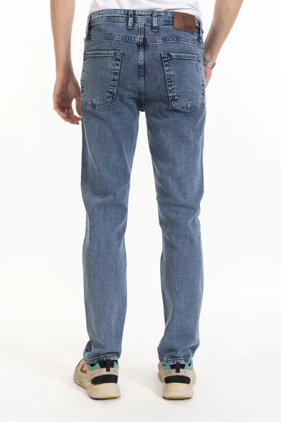 Erkek Denim Regular Fit Rahat Kalp Normal Bel Düz Paça Likralı Kot Pantolon 95505 Açık Mavi - 5